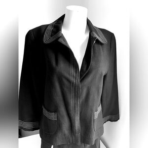 Zara black blazer jacket collared 3/4 sleeves two pockets stich accent US 10